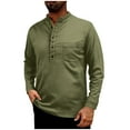 thumbnail image 1 of Men's Henley T-Shirt Solid Color Long Sleeve Button up Collar Button Pocket Tee Tops Moisture Wicking Casual Shirts, 1 of 7