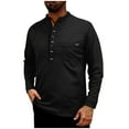thumbnail image 1 of Men's Henley T-Shirt Solid Color Long Sleeve Button up Collar Button Pocket Tee Tops Moisture Wicking Casual Shirts, 1 of 7