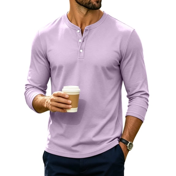 Men's Henley T-Shirts Long Sleeve Pullover Shirt Casual Heavyweight Shirts Basic Tees