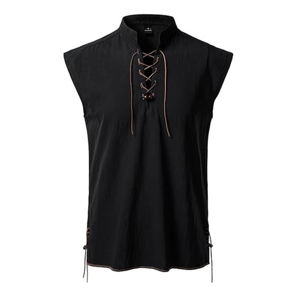 Men's Henley T-Shirts Summer Sleeveless Breathable Shirts Casual Lace Up Solid Color Vest Lightweight Beach Vacation Streetwear