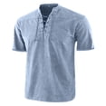 thumbnail image 1 of Men's Henley V Neck Short Sleeve T-Shirts Lace Up Band Collar Casual Summer Shirts Fashion Viking Medieval Renaissance Style Hippie Beach Tops Lightweight Breathable Fashion Streetwear, 1 of 4