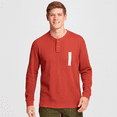thumbnail image 1 of Men's Henley Waffle Shirt Size Medium Rust Long Sleeve, 1 of 3