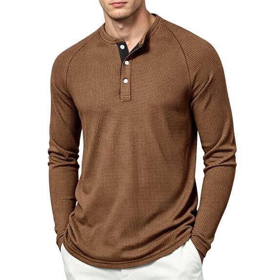 Men's Henley Waffle T-Shirt Long Sleeve Casual Lightweight Pullover Shirts Soft Stretch Tees for Business Golf,XS
