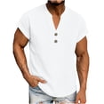 thumbnail image 1 of Men's Henleys Cotton Linen T Shirts Oversized V Neck Button Short Sleeve Shirt Tops Summer Casual Solid Plus Size Loose Breathable Beach Vacation Tee Shirt, 1 of 8