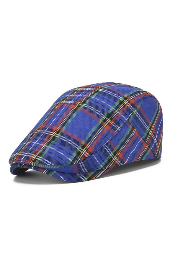 Men's Herringbone Flat Ivy Newsboy Hat Men English Plaid Beret Dome Fashion All Match Sun Block Visor Check Hats Blue
