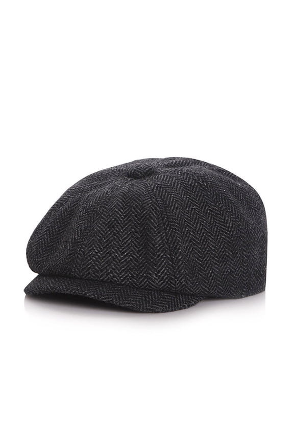 Men's Herringbone Flat Ivy Newsboy Hat Unisex Winter Fashion All Match The Dome Beret Woolen Adult Cap Forward Hat Dark Gray