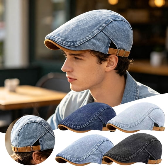 Men's Herringbone Flat Newsboy Hat Classic Newsboy Cap Trendy Flat Cap for Outdoor Daily Use