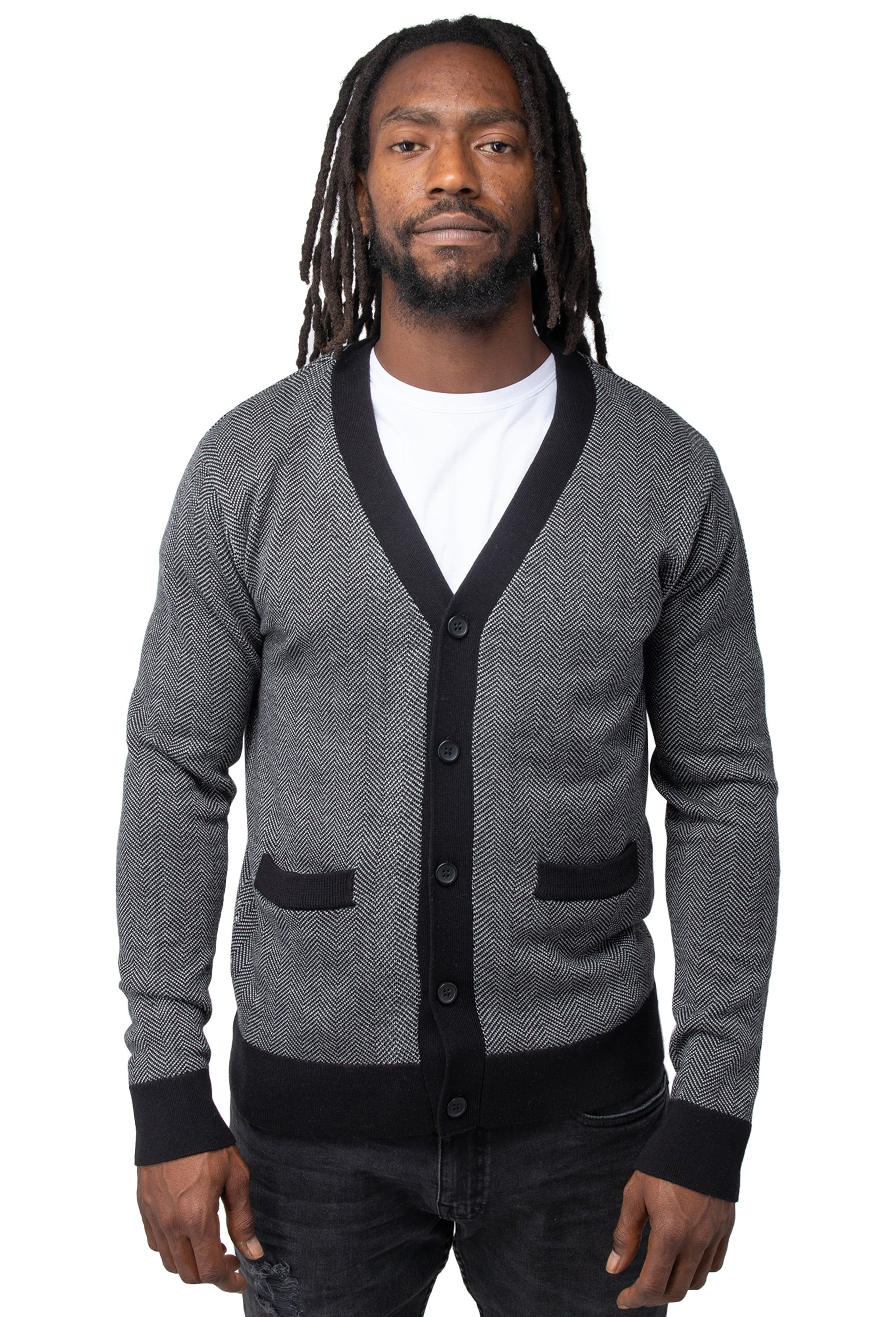 kapok Turist komponent Men's Herringbone Long Sleeve Cardigan - Classic Fit Casual Fashion Sweater  Off White-Black - Walmart.com
