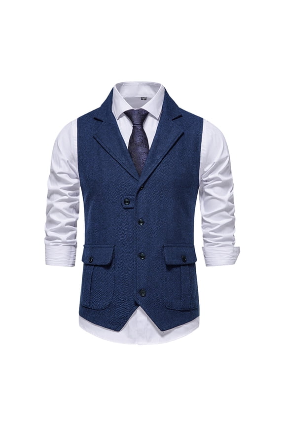 Men's Herringbone Suit Vest Vintage Lapel Vest Clothes