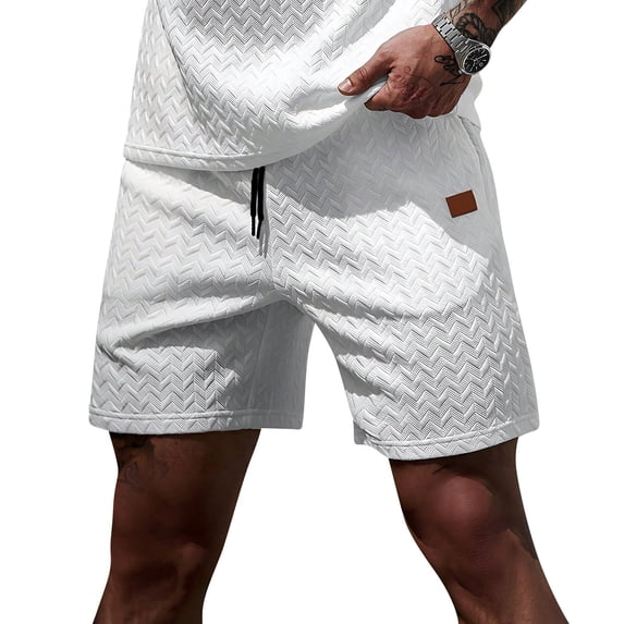 Men's Herringbone Textured Shorts with Drawstring Waist and Pockets Summer Causal Shorts, XL