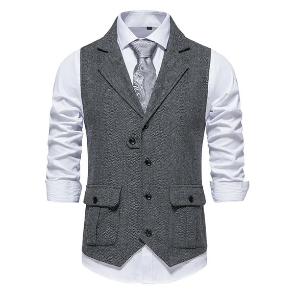 Men's Herringbone Tweed Suit Vest Vintage Formal Regular Fit Single Breasted Business Dress Waistcoat