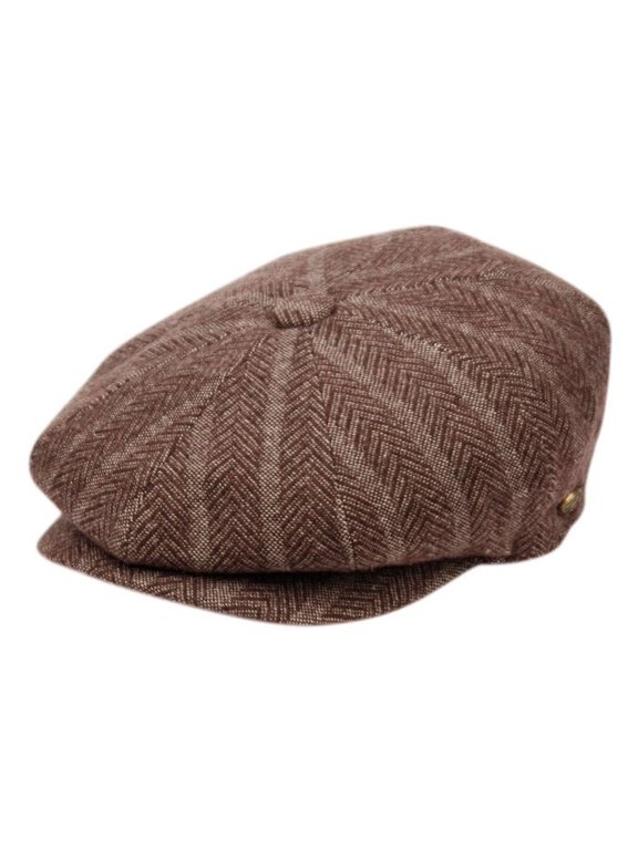 Men's Herringbone Wool Blend Stripe Newsboy Ivy Cap Snap Brim Tweed Gatsby Hat