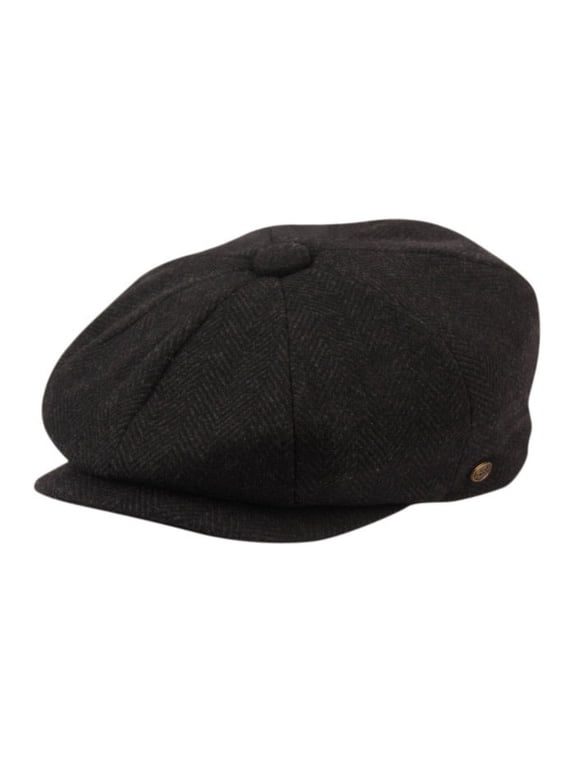 Men's Herringbone Wool Blend Tweed Newsboy Ivy Cap Snap Brim Gatsby Hat