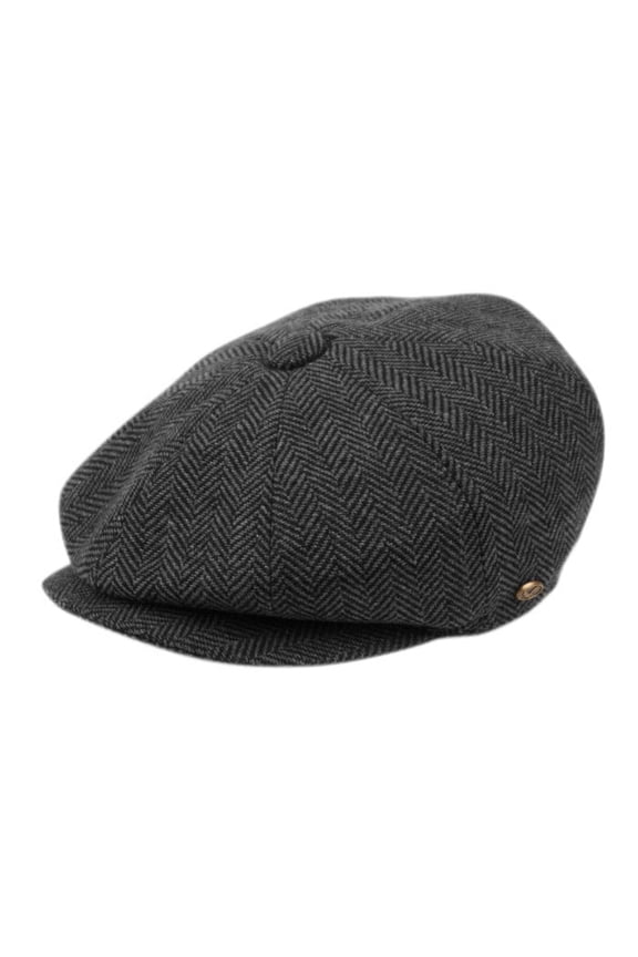 Men's Herringbone Wool Blend Tweed Newsboy Ivy Cap Snap Brim Gatsby Hat