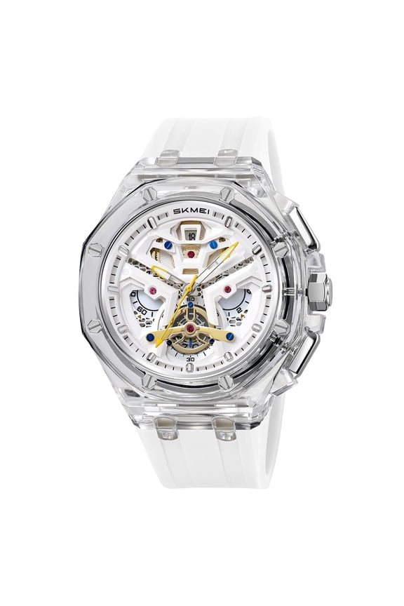 Men's Hexagonal Quartz Watch - Transparent Case Automatic Analog Wristwatch for Daily Work
