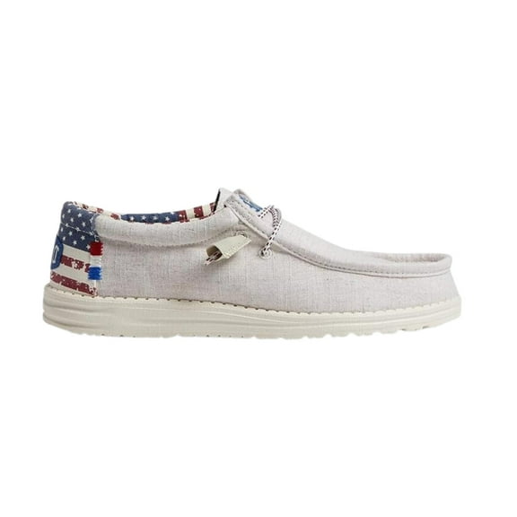 Men's Hey Dude, Wally Patriotic Slip-On 40001-1K1 Off White Synthetic