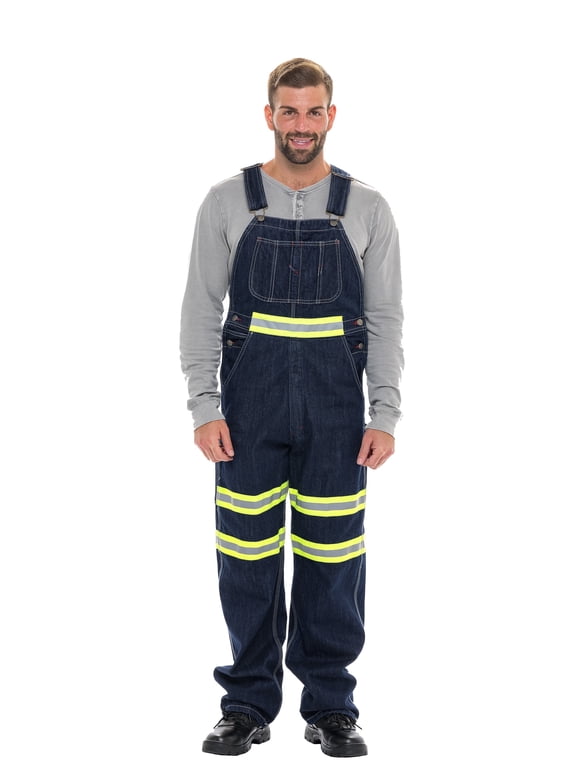 Men's Hi-Vis Bib Overall Men Enhanced Visibility Denim Dungaree PANTS Green Dark Blue 30-34