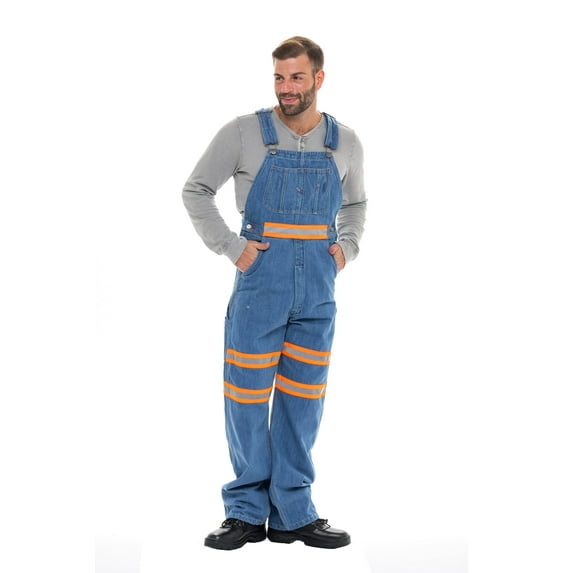 Men's Hi-Vis Bib Overall Men Enhanced Visibility Denim Dungaree PANTS Orange Light Blue 38-30