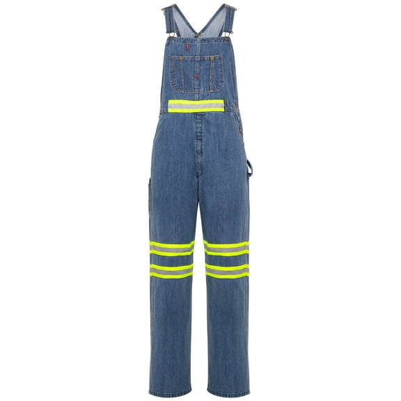 Men's Hi-Vis Bib Overall Men Enhanced Visibility Denim Dungaree PANTS Yellow Light Blue 40-30