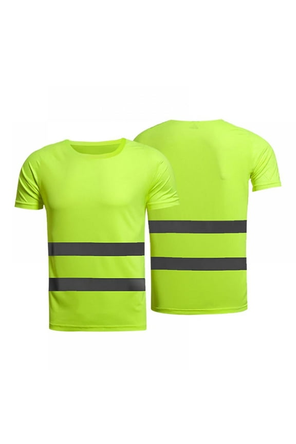 Men's Hi Vis Viz T-Shirt High Visibility Reflective Tape Safety Security Work Tops