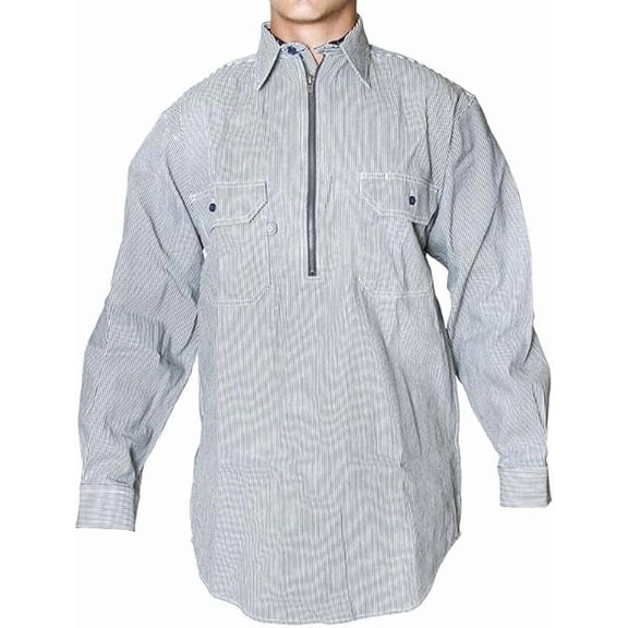 Men's Hickory Logger Shirt, Long Sleeve, 12 Inch Brass Zipper, 100% Cotton Comfort Loose Fit