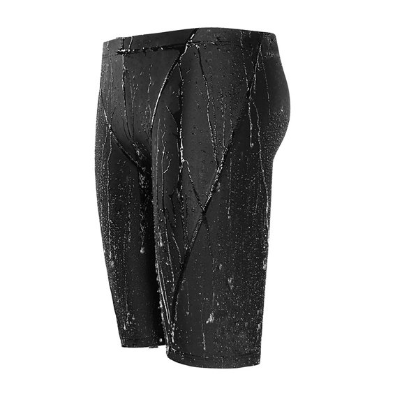 Men's High-Elastic Shark Skin-Like Swim Trunks with Swim Cap Set, Black, L