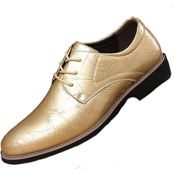 Men's High Gloss Low Chunky Heel Oxford Shoes Classic Lace Up Glitter Faux Patent Leather Tuxedo Derby Dress Shoes for Wedding Prom Business