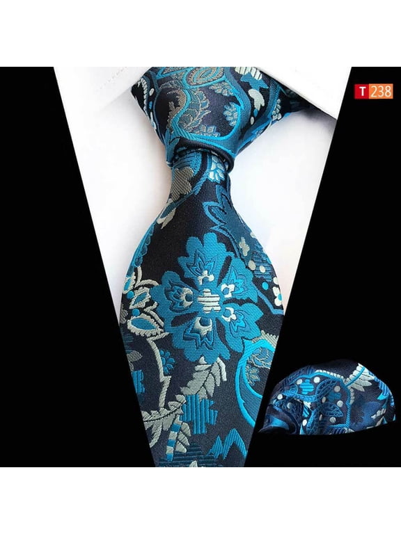 Men's High Grade Floral Jacquard Handkerchief Wide Necktie Pocket Square Tie Set