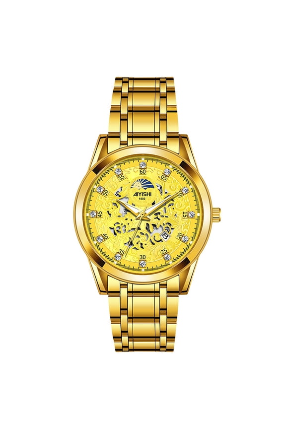 Men's High-Grade Handsome Quartz Watch, Gold Business Fashion Trend Luminous Pointer, Scratch Resistant Rhinestone Scale