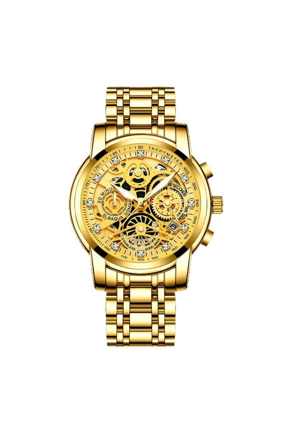Men's High-Grade Handsome Quartz Watch, Gold Business Fashion Trend Luminous Pointer, Scratch Resistant Rhinestone Scale