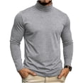 thumbnail image 1 of Men's High Neck Base T Shirt Solid Color Long Sleeved Slim Fit Lightweight Pullover Shirt Casual Home Daily Layering Tops Loungewear, 1 of 8