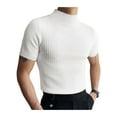 thumbnail image 1 of Men's High Neck Knit Tops, Solid Short Sleeve Slim Ribbed T-Shirt, 1 of 5