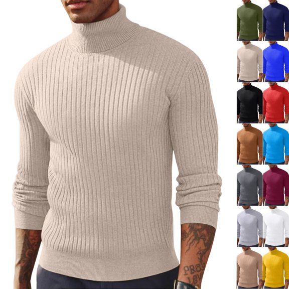 Men's High Neck Knitted Top Daily Soild Color Long Sleeve Outfit Big and Tall Comfortable Sweaters for Retro Activities Weekend Vacation Beige 2XL