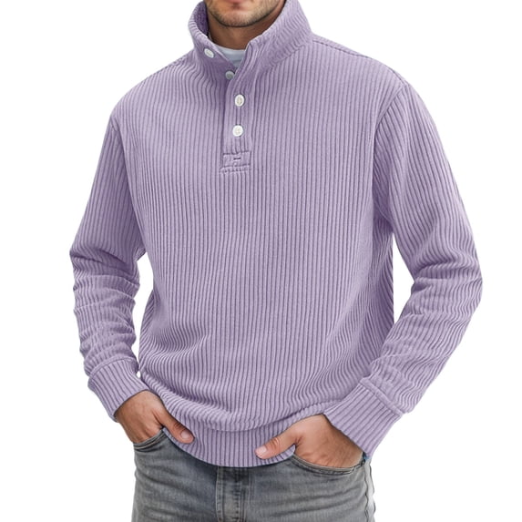 Men's High Neck Long Sleeve Button Placket Sweatshirt Digital Print Design Fall Winter Casual Wear Oversized Pullover Long Sleeve Crewneck Casual Tops