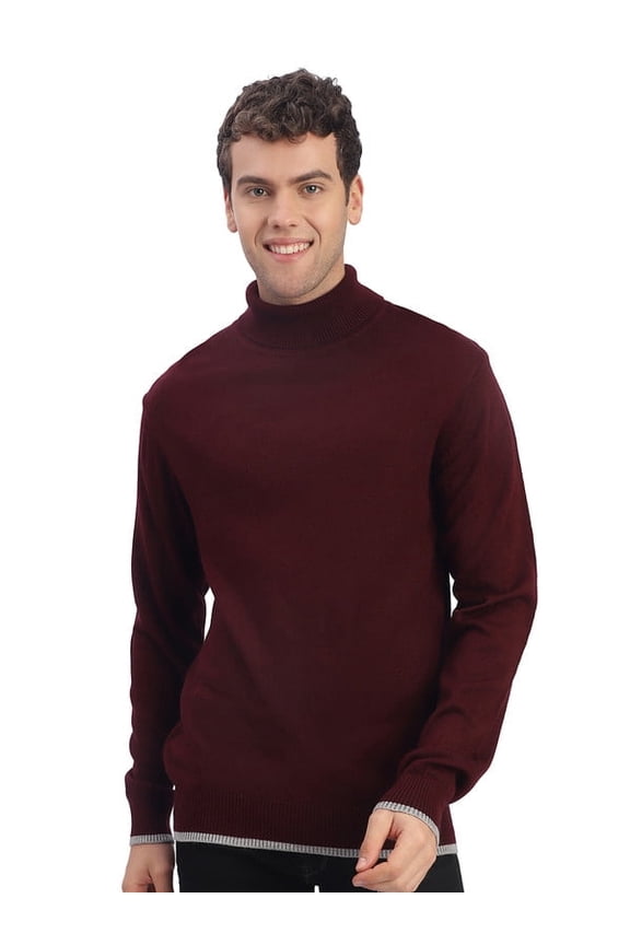 Casual Men’s High Neck Sweater – Maroon | S