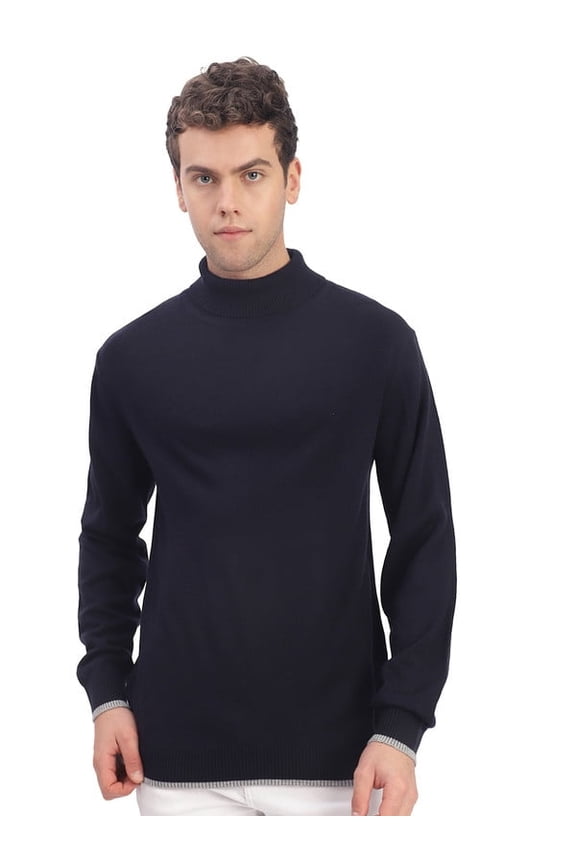 Casual Men’s High Neck Sweater – Navy | M