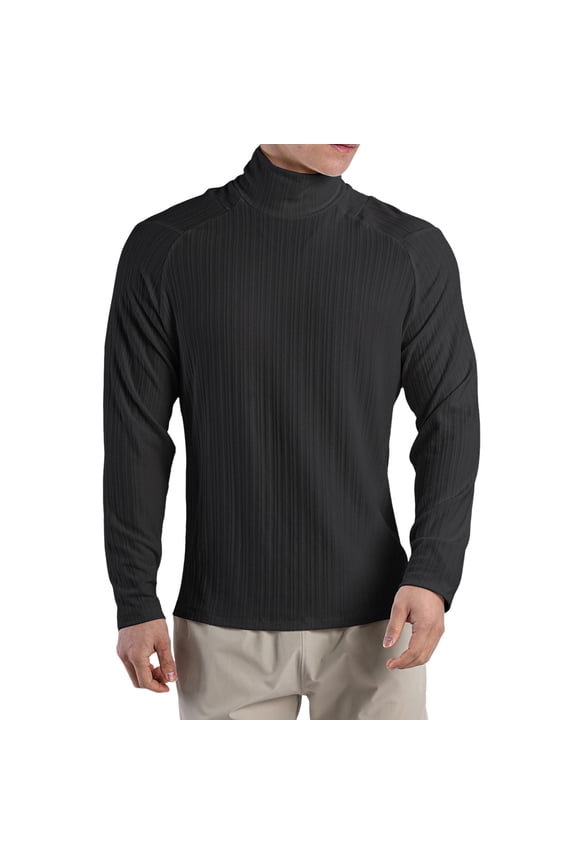 Men's High Neck T Shirt Pleated Textured Loose Fit Long Sleeve Stretch Training Top Comfortable Breathable Casual Wear Mens Casual Crew Neck Basic Tees