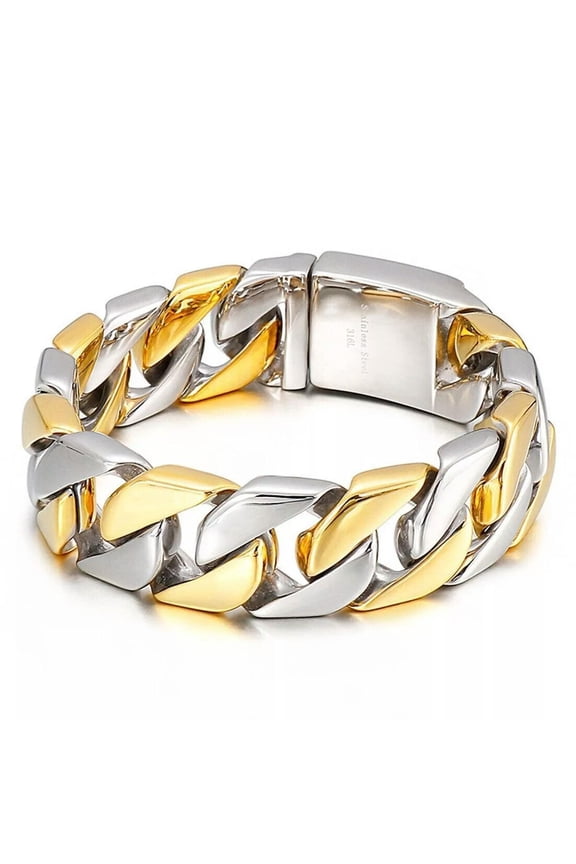 Men's High Polished Silver Gold Stainless Steel Large Cuban Link Chain Bracelet