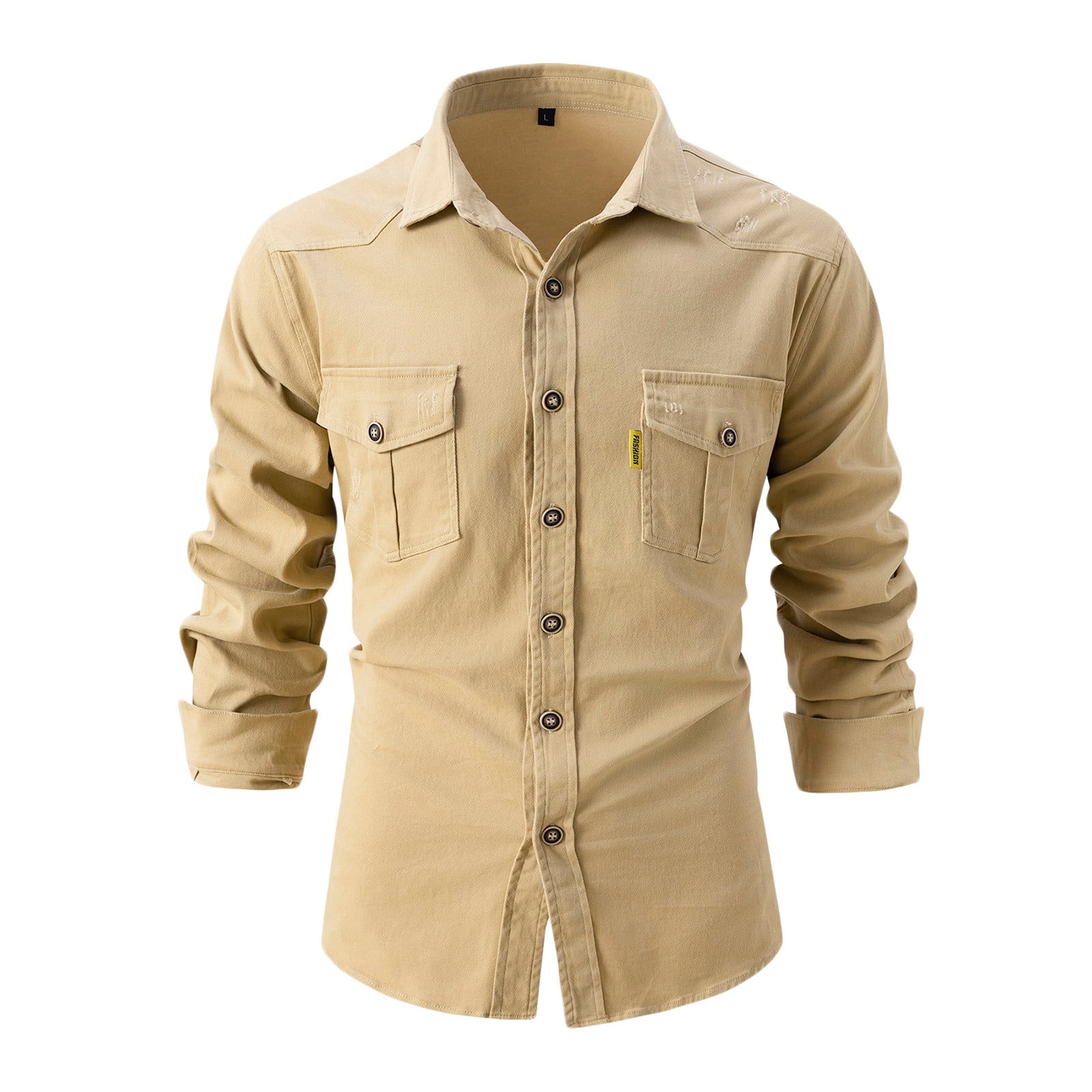 Deals Men's High Quality Cargo Shirts Long Sleeve Buttons