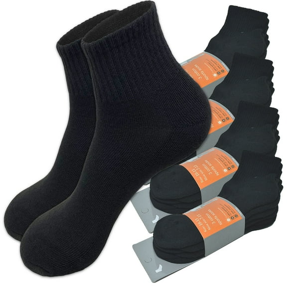 Men's High Quality Cotton Cushioned Black Ankle Crew Socks Size 9-13
