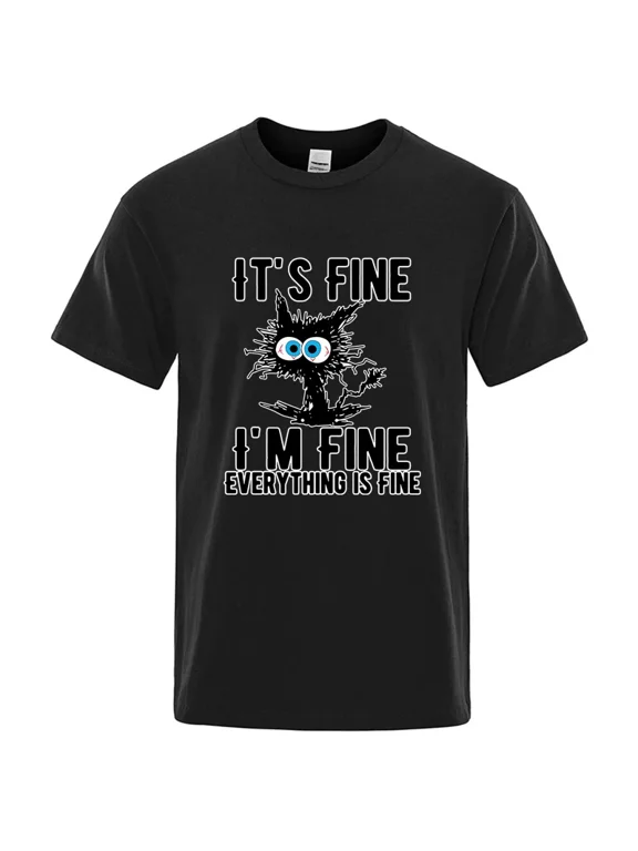 Men's High Quality T-shirt 100% Cotton Funny Cool Cat Printed T-shirt Casual Men's Short Sleeve T-shirt for Men T-Shirt Male Top