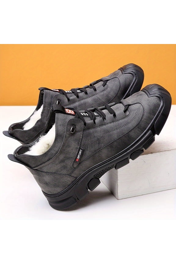 Men's High Quality Winter Boots - Heavy-Duty Thermal Mid-Calf -like Upper, Anti-Skid PVC Sole & - Elastic Closure Snow Traction Shoes , Grey/Black - Cold-Weather Footwear, Winter Shoes For Men