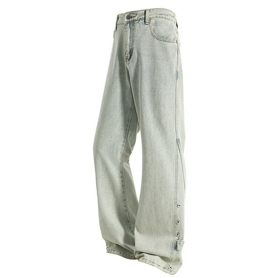 Men's High Street Baggy Denim Jeans Loose Fit Hop Techwear Cargo Pants with Multiple Pockets for Style