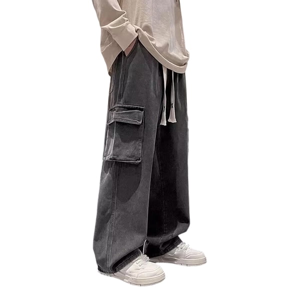 Men's High Street Cargo Workwear Trousers with Multiple Pockets Loose Fit Outdoor Casual Daily Wear Comfortable Durable Pants Loose Fit Straight Legs Beach Trousers