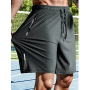 Men's High-Stretch Athletic Shorts – Adjustable waist, zippered pockets, printed black stretch fabric. Great for workouts, casual, beach & outdoor.