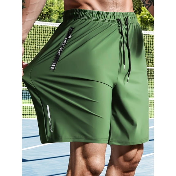 Men's High-Stretch Athletic Shorts – Adjustable waist, zippered pockets, printed black stretch fabric. Great for workouts, casual, beach & outdoor.