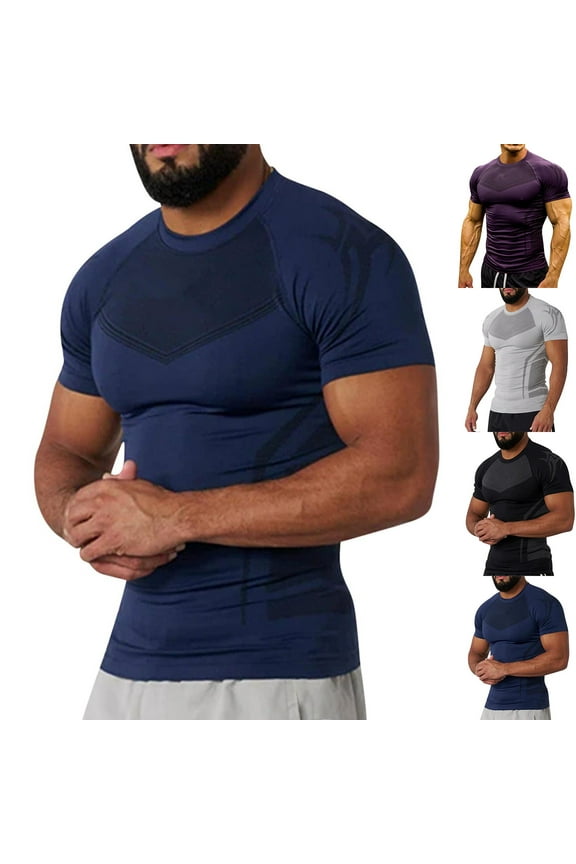 Men's High Stretch Training Short Sleeve Shirt T-Shirt Round Neck Fitness Workout Top Moisture Wicking Quick Dry Gym Athletic Casual Daily Sportswear | AESTIVO,Black L