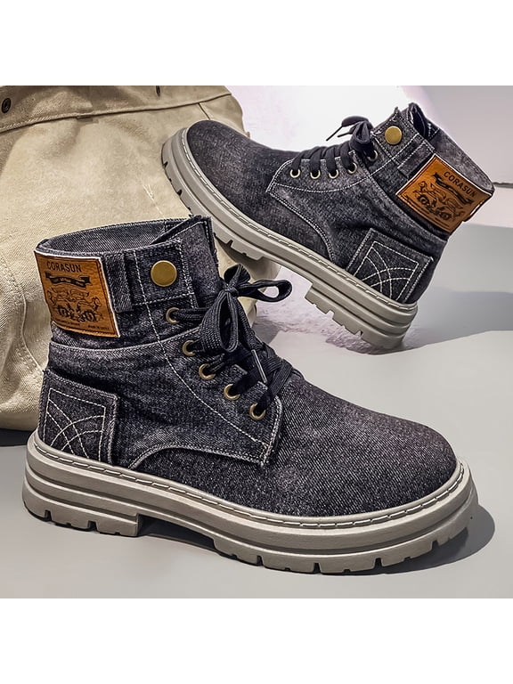 Men's High Top Ankle Boots Wide Toe Rugged Work Boots Outdoor Casual Fashion Footwear for Daily Commute
