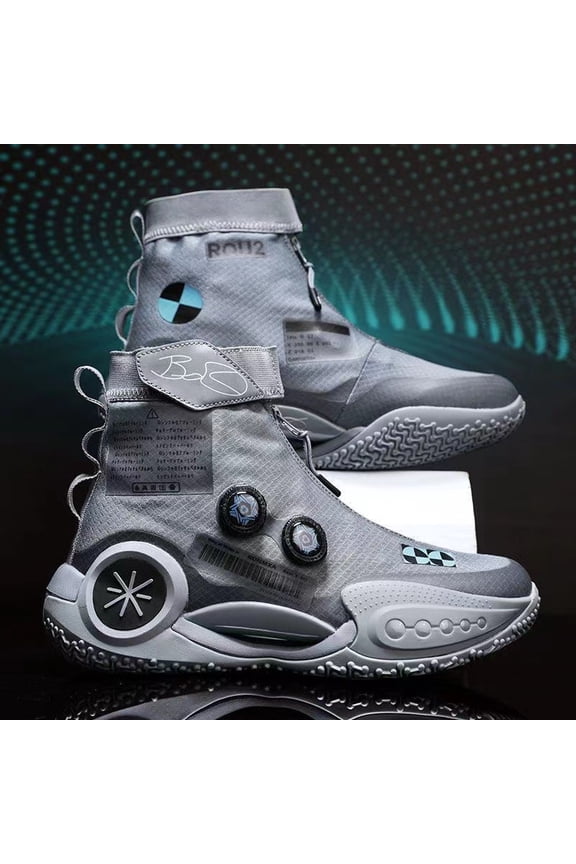 Men's High-Top Basketball Shoes with Air Cushion Shock Absorption & Carbon Plate Technology - Breathable Canvas, Non-Slip Rubber Sole, Zipper Closure, Pointed Toe Design for Sports & Casual Wear