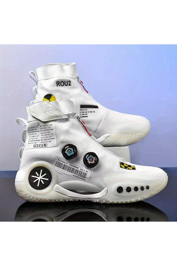 Men's High-Top Basketball Shoes with Air Cushion Shock Absorption & Carbon Plate Technology - Breathable Canvas, Non-Slip Rubber Sole, Zipper Closure, Pointed Toe Design for Sports & Casual Wear